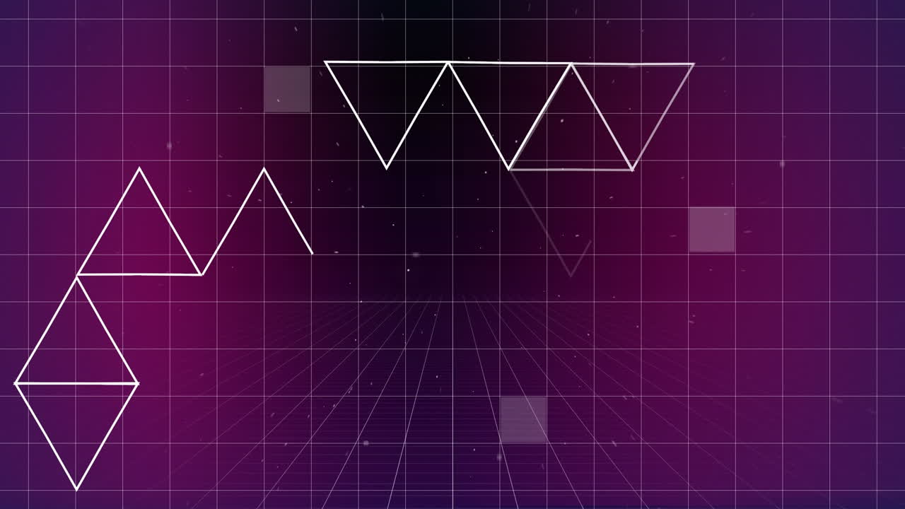 Lots of triangle forming others forms on purple grid background