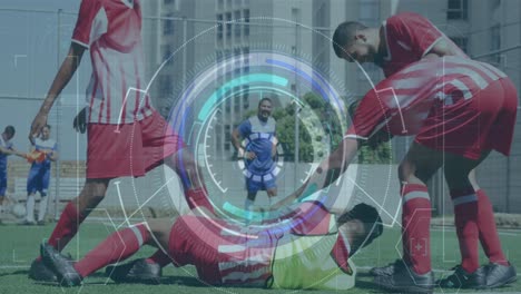 Animation-of-scope-scanning-and-data-processing-over-diverse-football-players-on-pitch