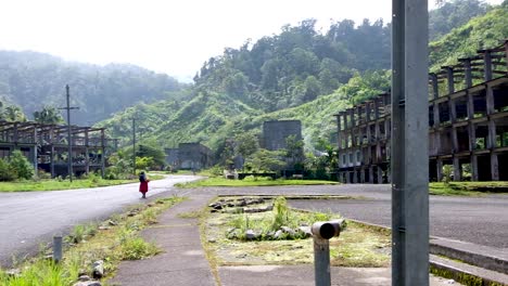 mine worker apartments being reused by local community in panguna mine on remote tropical island in bougainville, papua new guinea