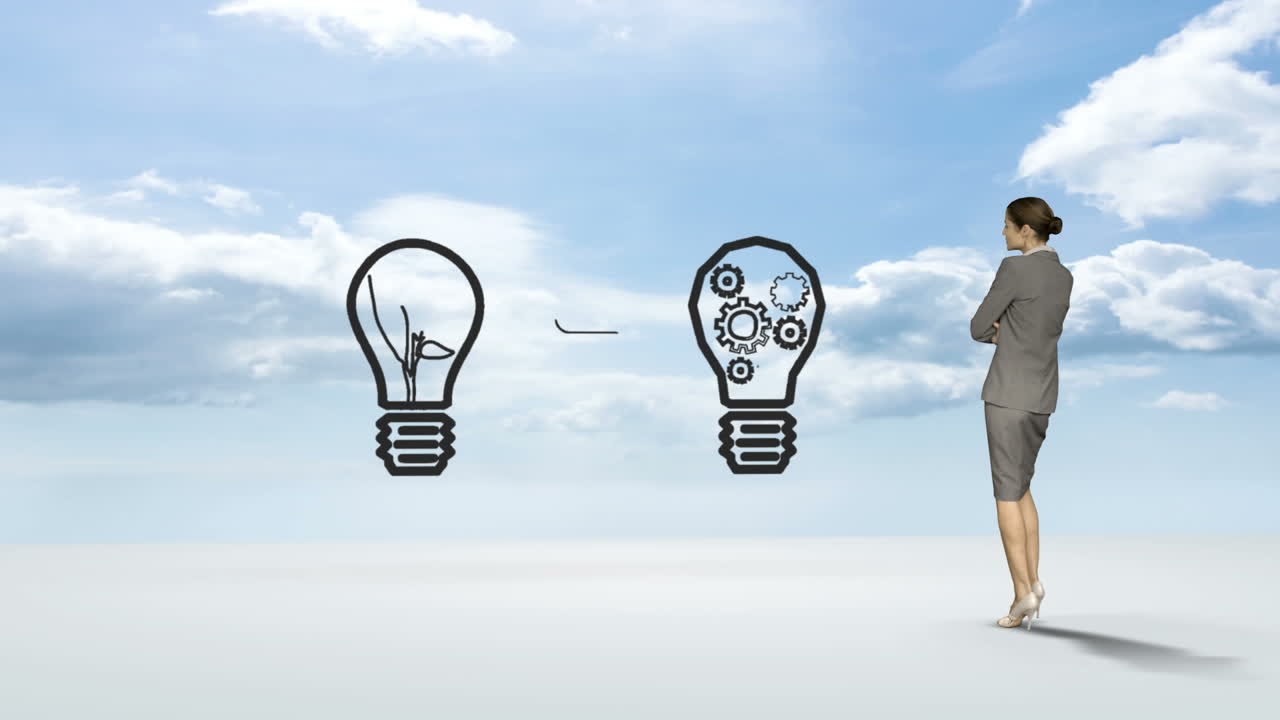 mujer de negocios observando el concepto de idea en el cielo