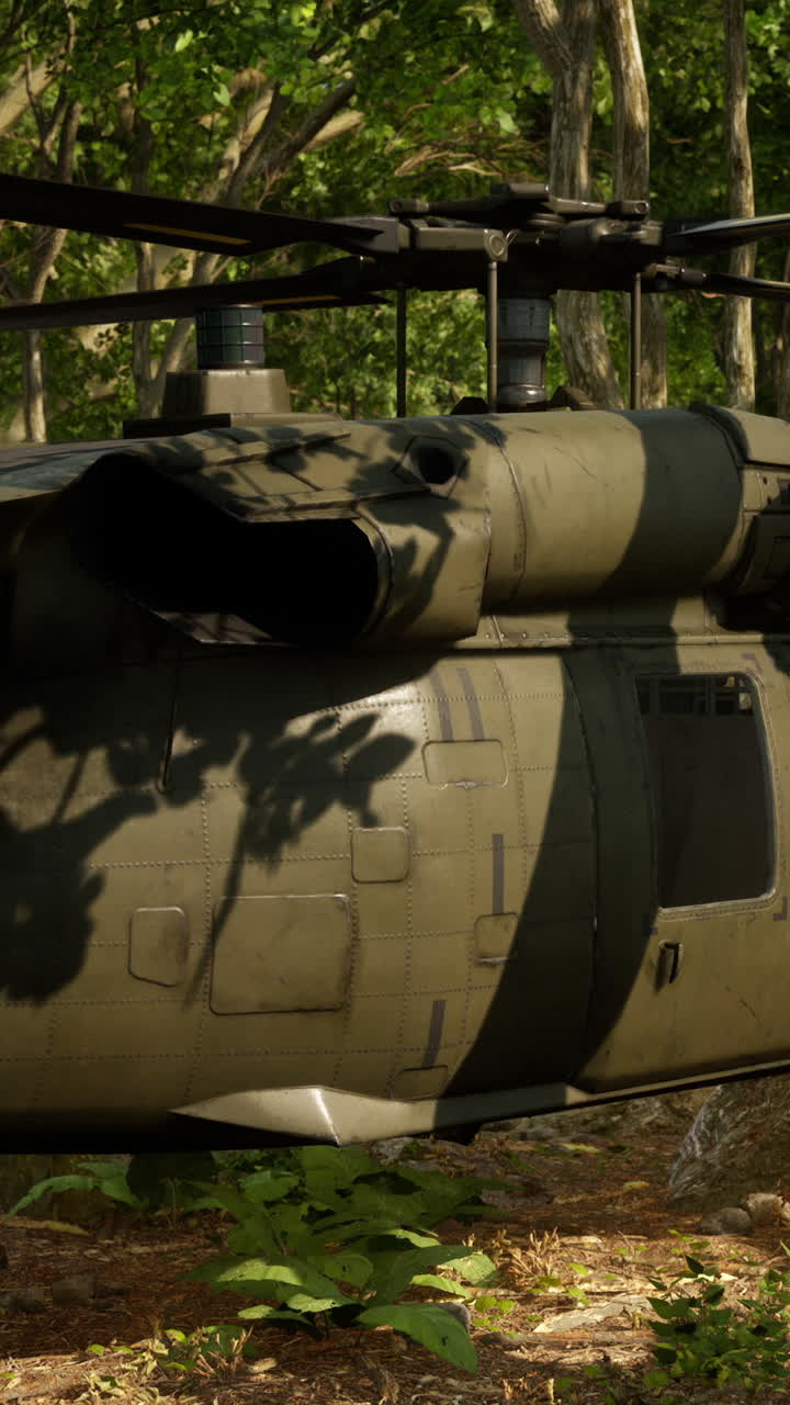 helicóptero militar en el bosque