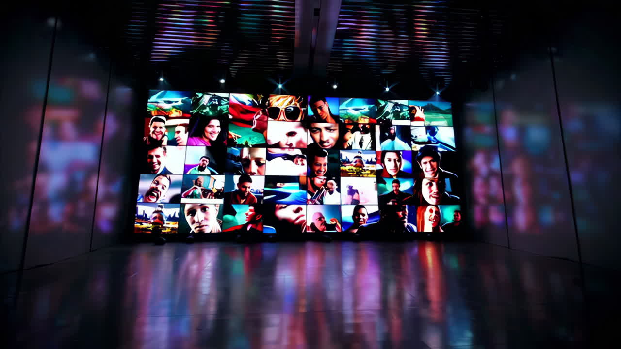 Large Screen Display with Collage of Portraits