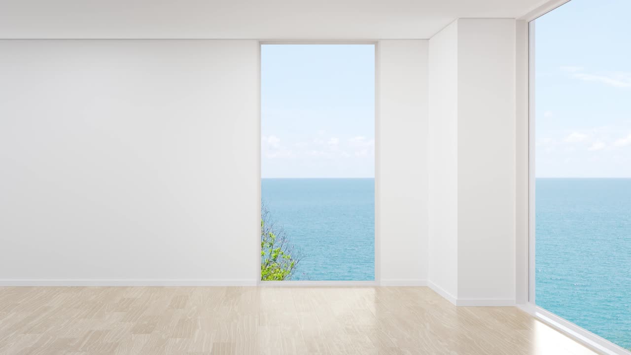 현대적인 집이나 럭셔리 호텔의 큰 거실의 빈 나무 바닥에 빈 벽.