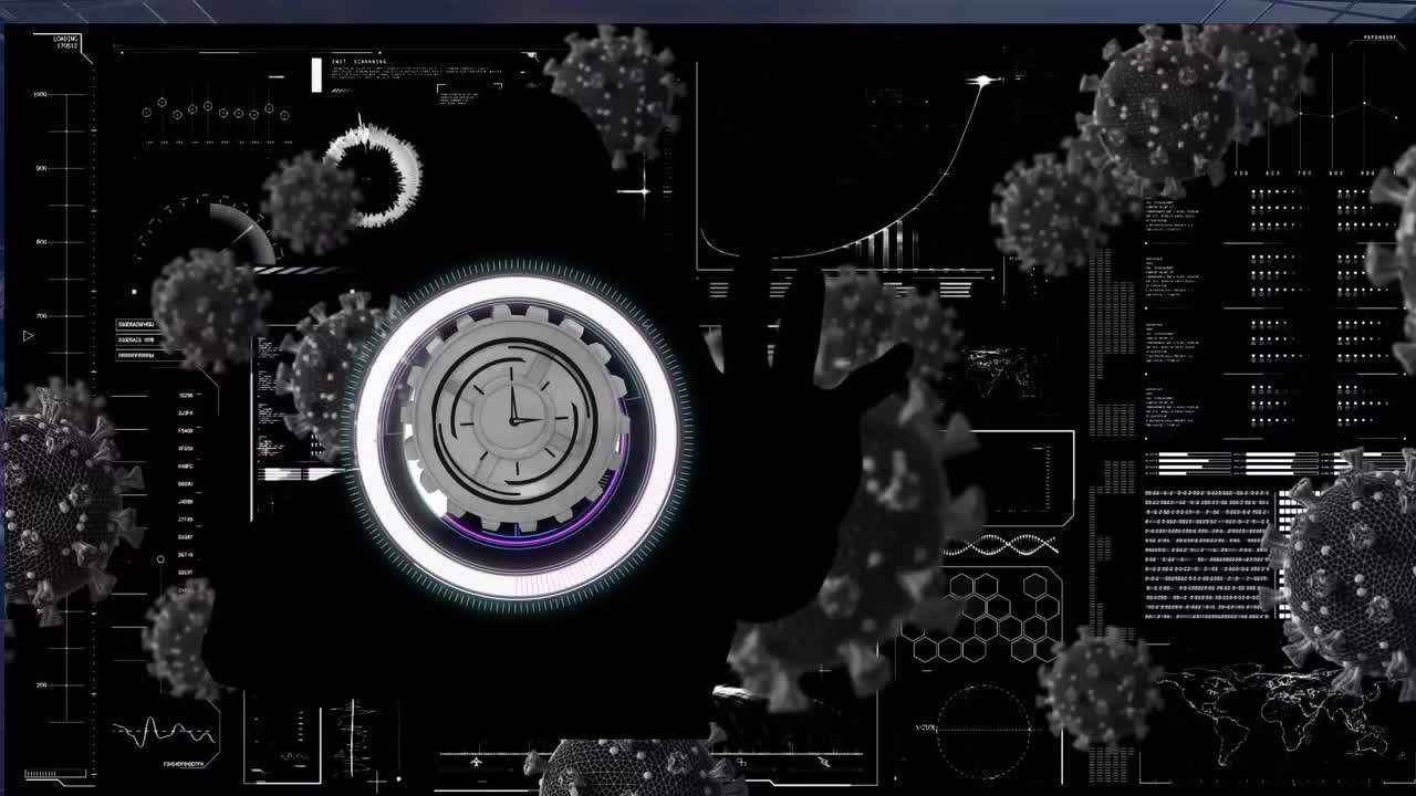 Animation of scope scanning and data processing over covid 19 cells