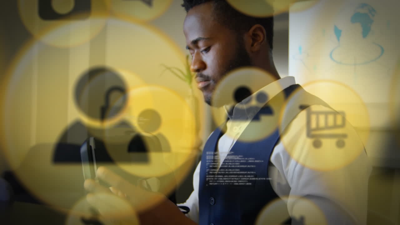 Animation of yellow icon with man wearing VR headset