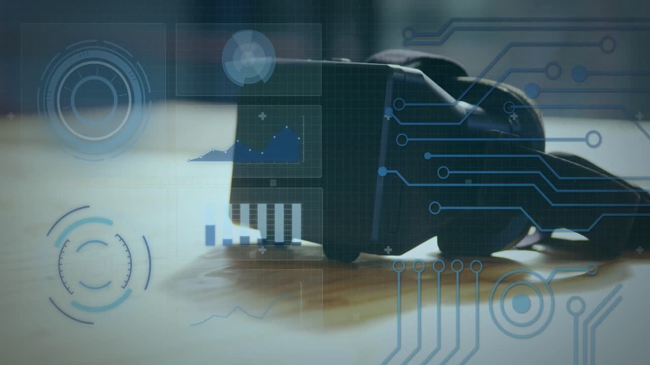 animación del procesamiento de datos con registro de estadísticas, escaneo de alcance sobre auriculares