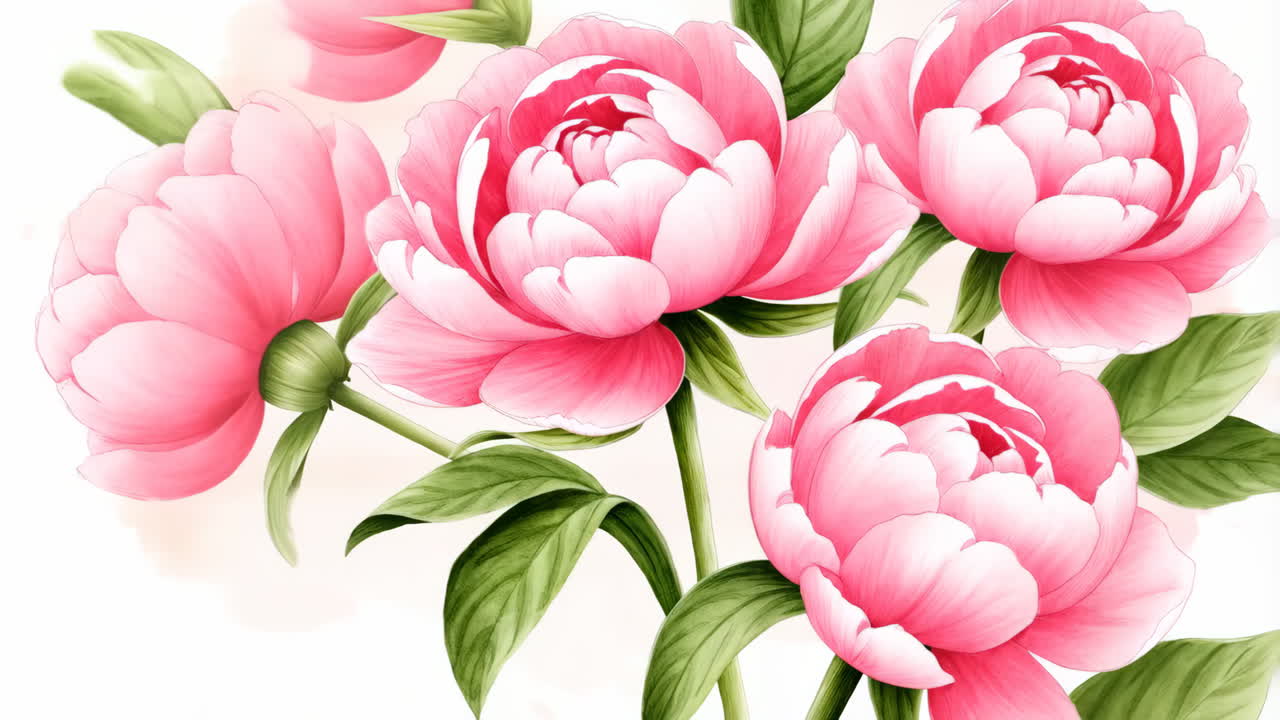 Delicate Pink Peony Flower Illustrations
