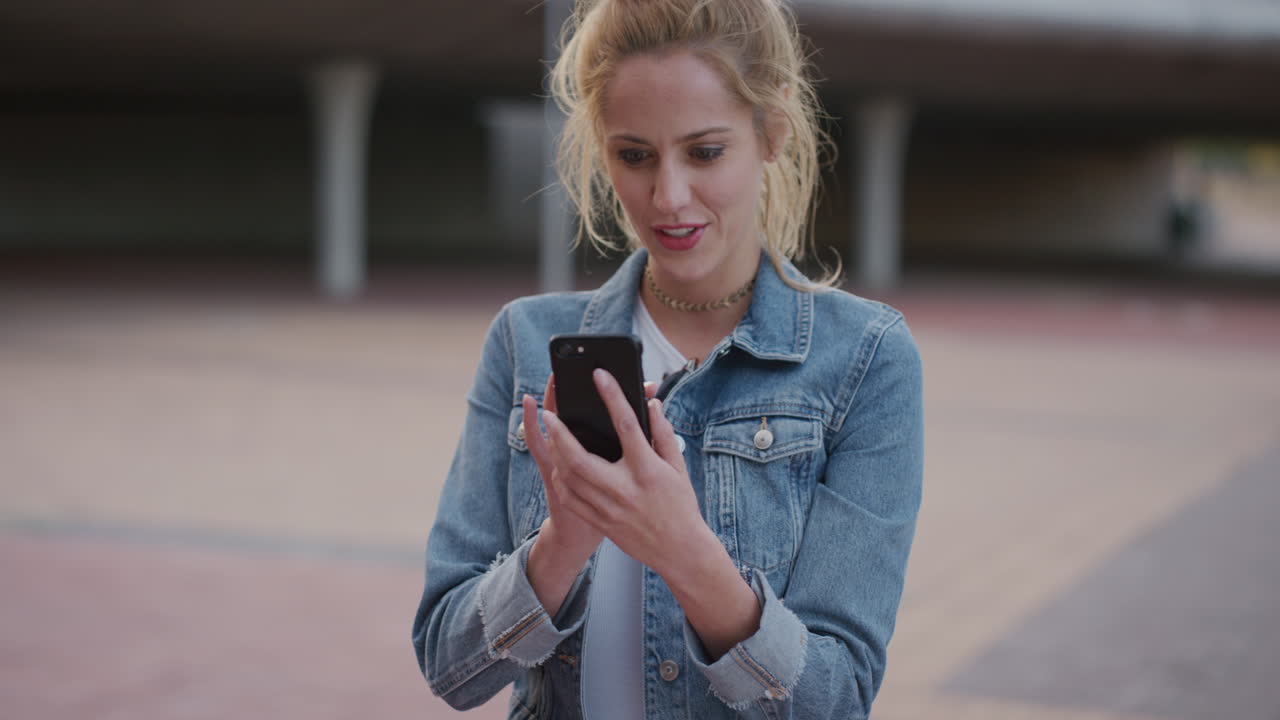 ritratto di una giovane donna alla moda che utilizza uno smartphone godendo di uno stile di vita spensierato comunicazione digitale su dispositivo mobile slow motion