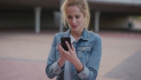 portrait stylish young woman using smartphone enjoying carefree lifestyle digital communication on mobile device slow motion