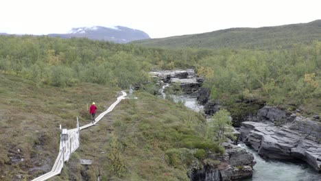 Eine-Person-Auf-Einem-Wanderweg-Neben-Dem-Fluss---Luftaufnahme