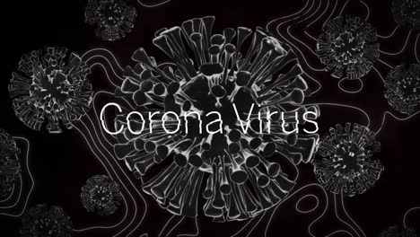 animation of covid 19 cells over corona virus text