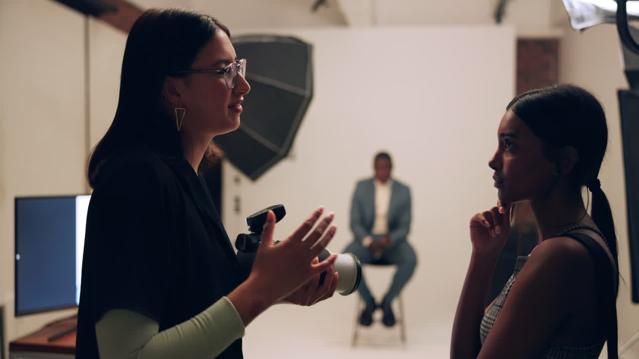 Studio photoshoot with diverse models and photographer