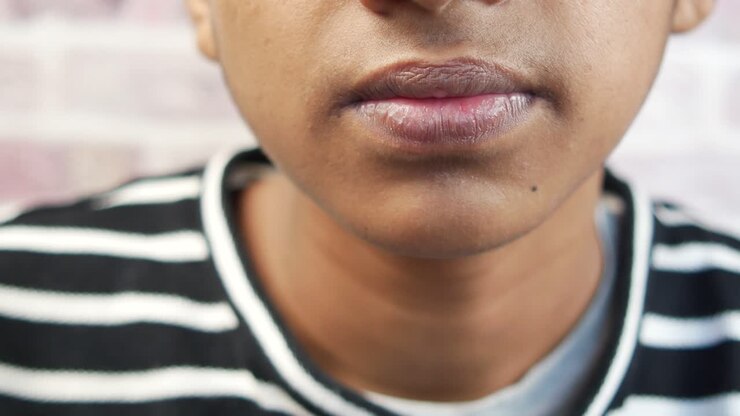 Boy eating almond nut close up