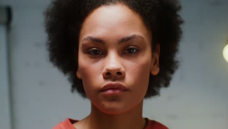 close-up portrait of a serious black woman