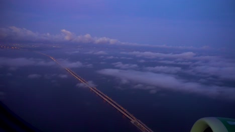 jet airplane taking off from st pete clearwater airport. the view out the window of tampa bay.