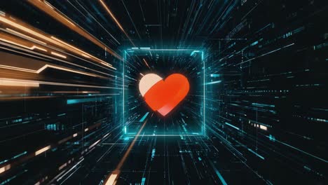 digital heart in a futuristic network tunnel