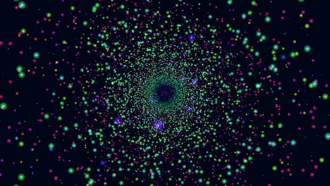 volando pequeños círculos de neón en la galaxia oscura