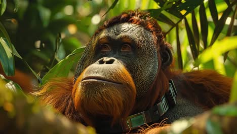 close-up of an orangutan in its natural habitat