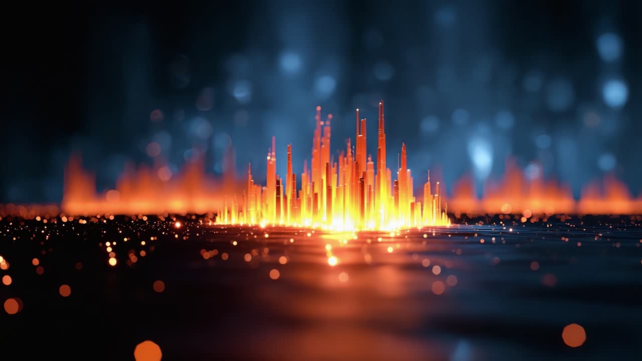 A vibrant digital cityscape with glowing skyscrapers and a luminous background, showcasing futuristic architecture and ambient lights in a mesmerizing nighttime scene