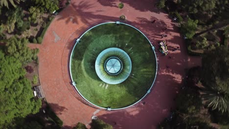 top down spinning view of a fountain in a park in mexico city