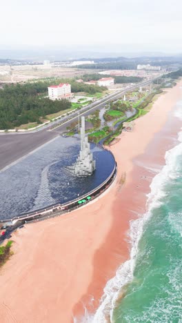aerial view of beach and the symbol of tuy hoa.