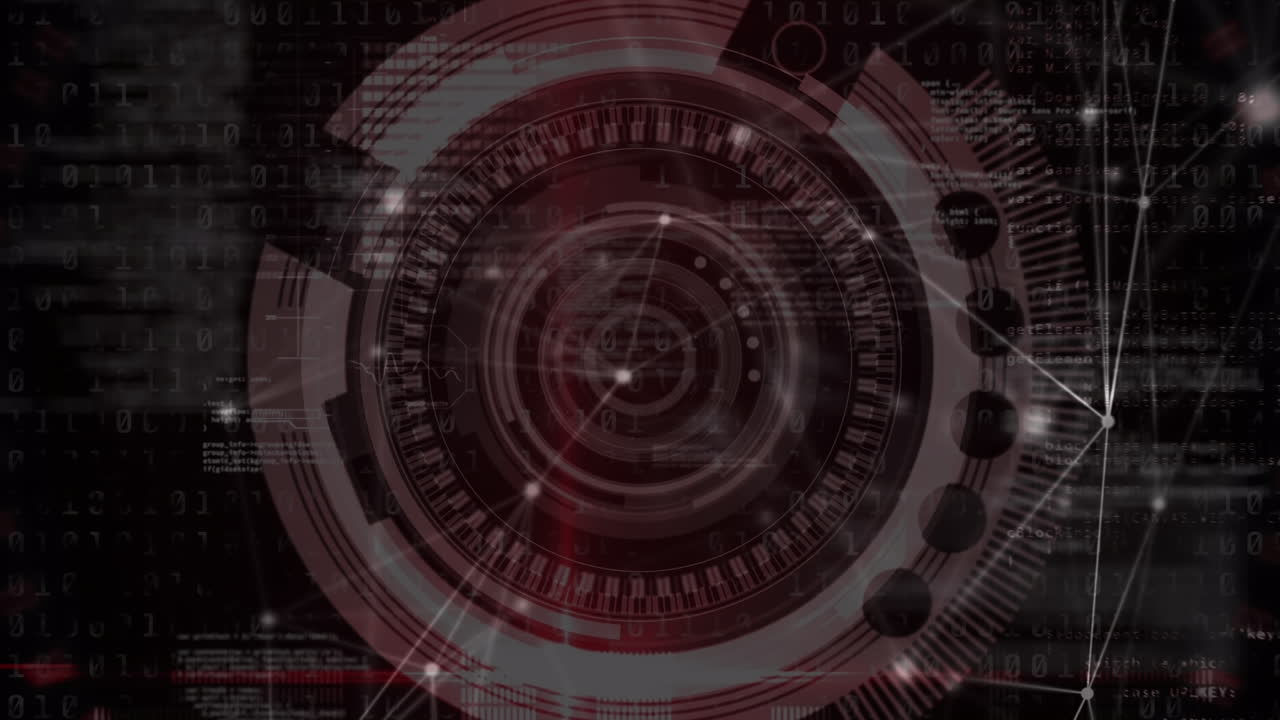 Animation af netværk af forbindelser med databehandling over omfangsscanning på sort baggrund
