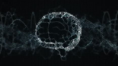 animación del cerebro digital y formas que se mueven sobre un fondo negro.