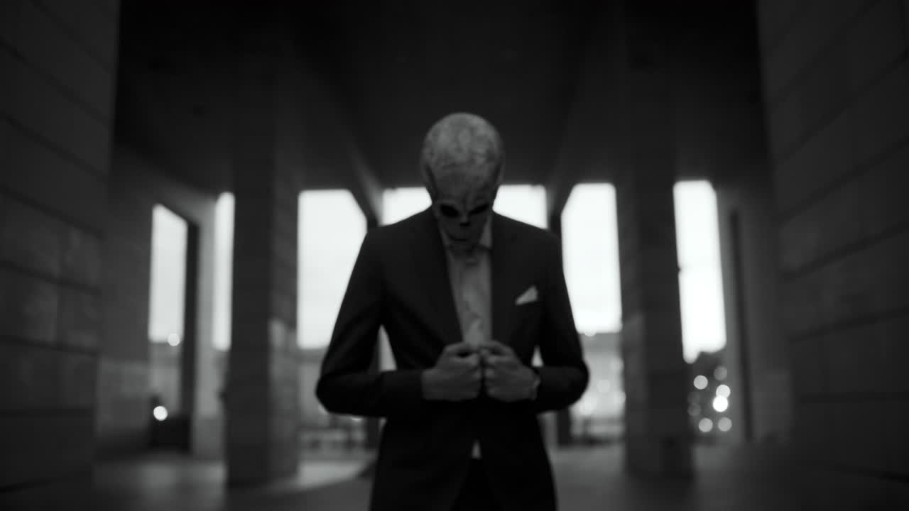 Man in a Skull Mask Business Suit