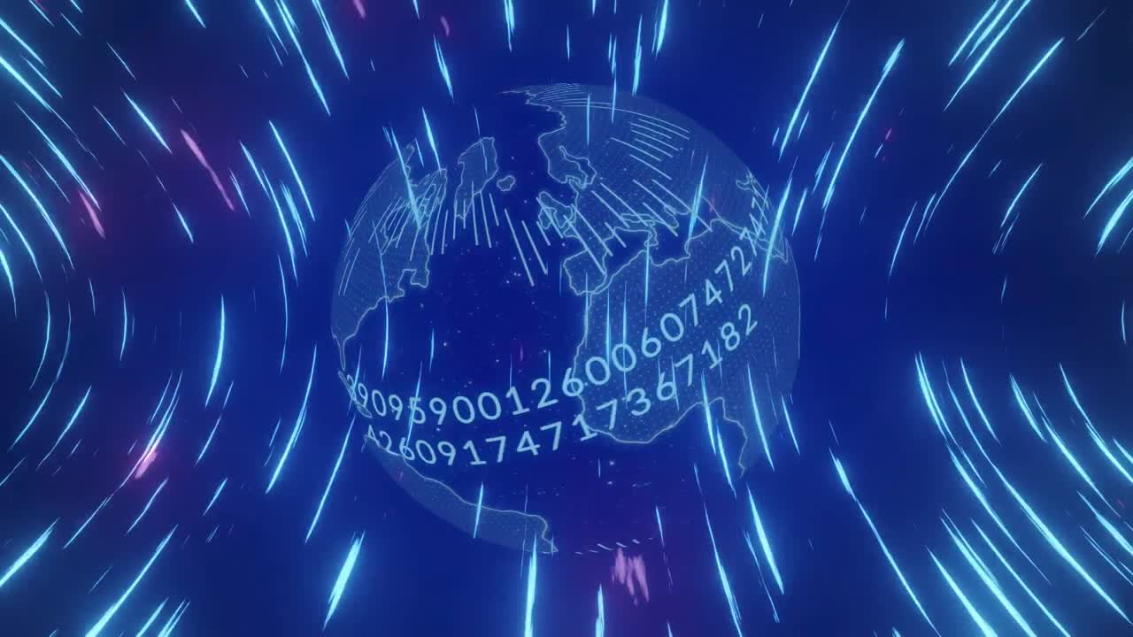 Animação de globo com números e rede de conexões azul