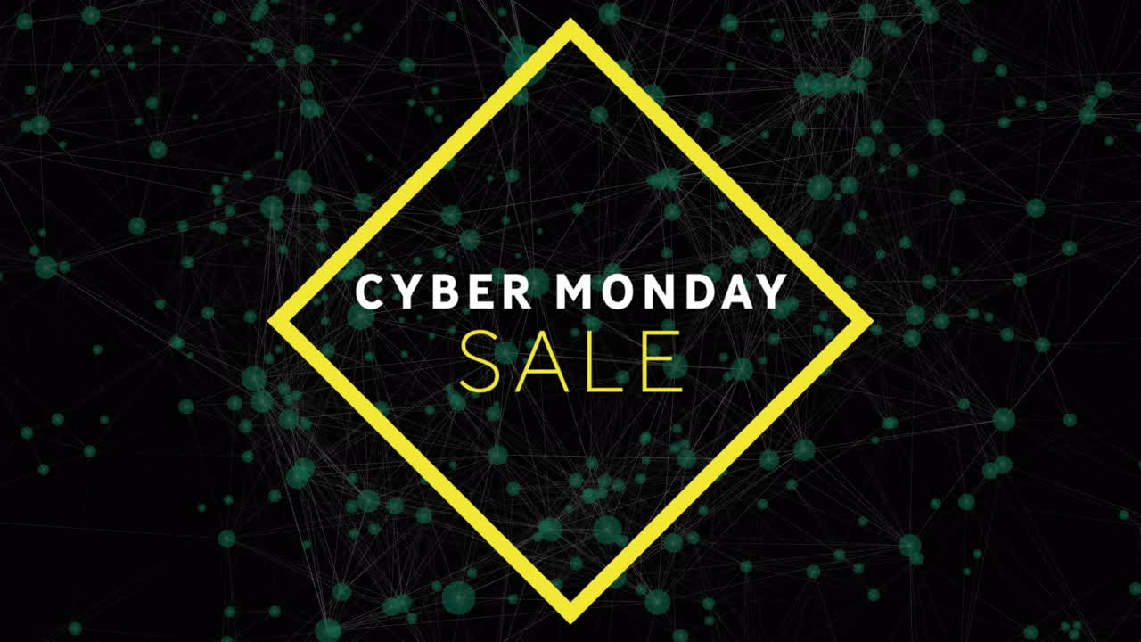 Animation of cyber monday sale text over networks of connections