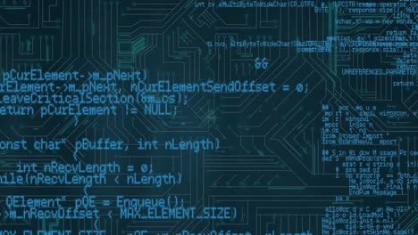 Digital-animation-of-data-processing-against-microprocessor-connections-on-blue-background