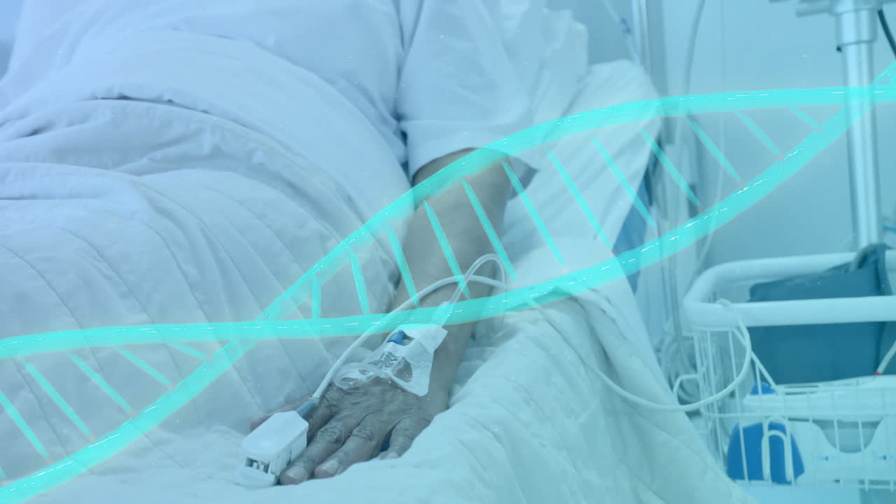 병원에 있는 두 인종의 여성 환자에 대한 dna 줄무의 애니메이션