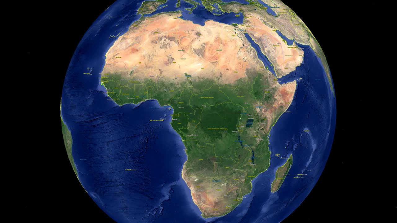 Uganda con bandiera. Terra 3D nello spazio - zoom sull'Uganda dall'esterno.