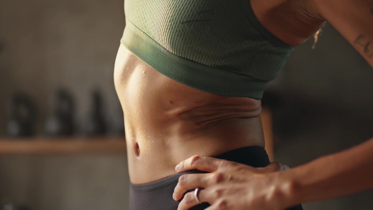Fit Woman Breathing Heavily After Workout in Gym