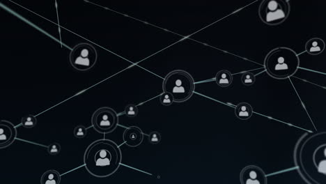 animación de la red de iconos de perfil contra un fondo negro