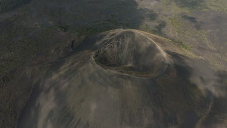 top down view of paricutin volcano with clouds