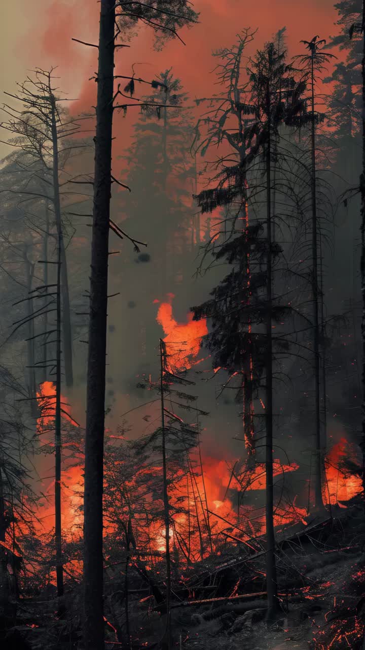 Un incendio boschivo sta bruciando nel bosco. L'incendio è molto vasto e si sta propagando rapidamente.