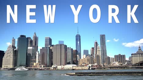 shot of manhattan buildings and skyline in america overlaid with animated graphic spelling out new york 1