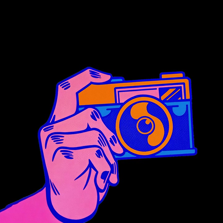 Animated Hand Holding a Retro Camera in Pop Art Style
