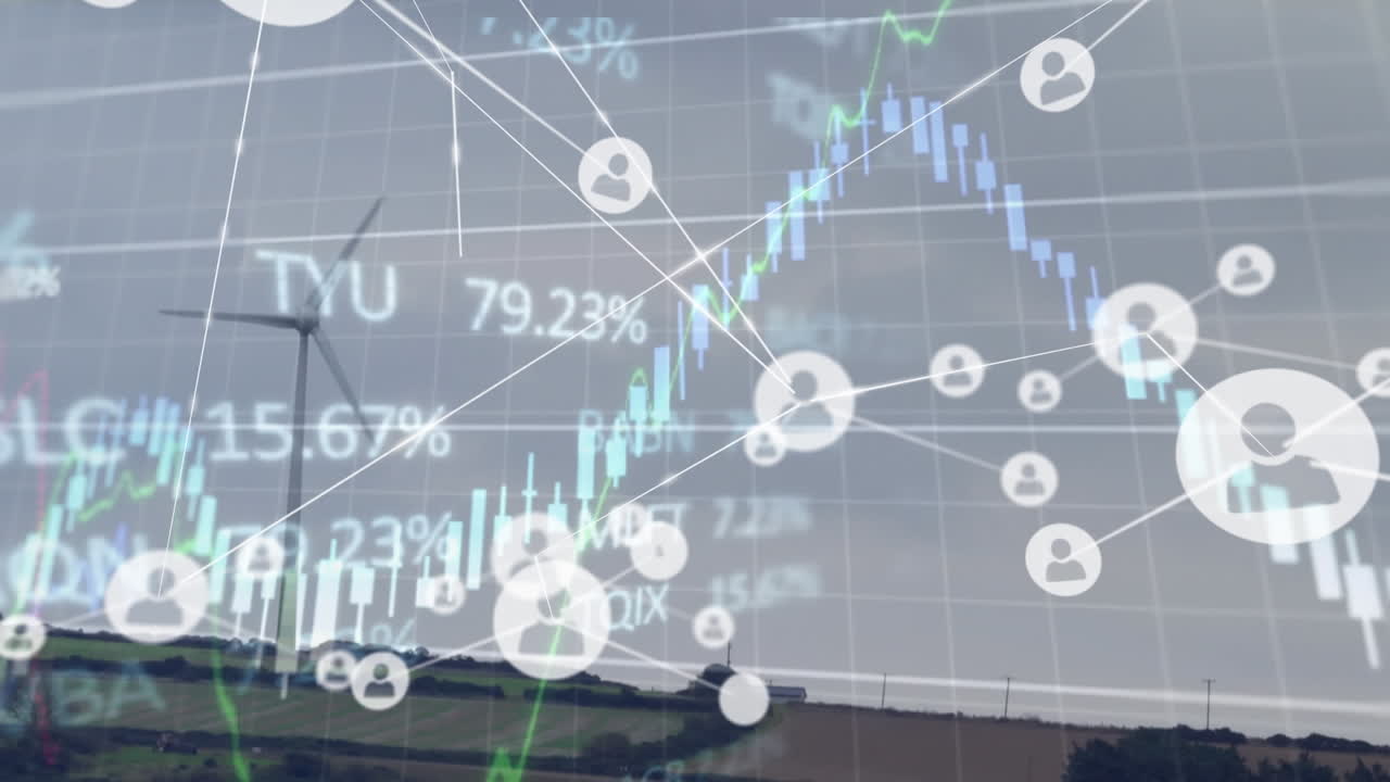 풍력 터빈을 통해 연결 네트워크의 애니메이션 및 데이터 처리