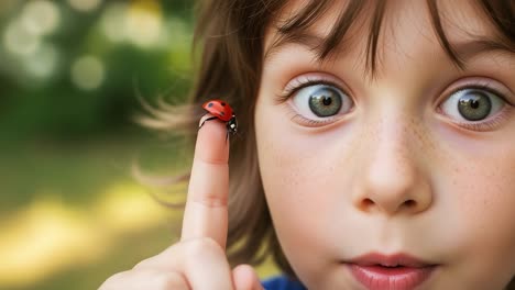 A Young Child&#039;s Fascination: Captivated by a Ladybug on Their Finger, Showcasing a Moment of Wonder and Connection with Nature
