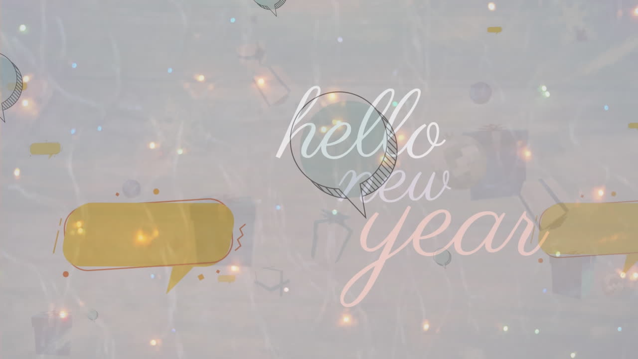 다채로운 불빛 위에 새해 인사 텍스트의 애니메이션