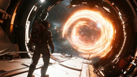 astronaut looking at a wormhole