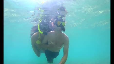 couple snorkeling underwater in turquoise sea 4k