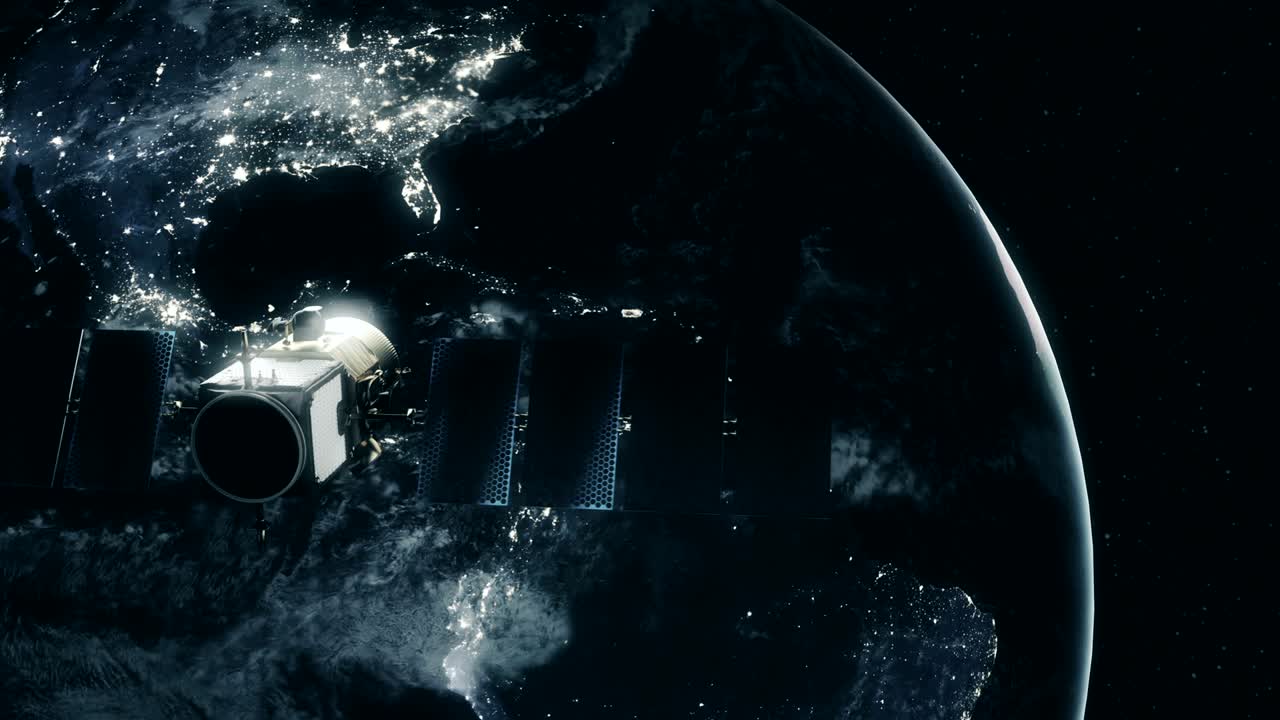 Modern satellite in orbit around Earth.