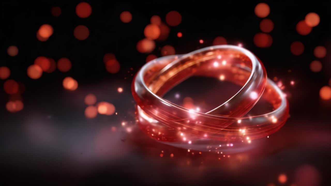 A captivating visual display of intertwined rings illuminated by sparkling light effects, showcasing elegance and beauty in a stunning, magical atmosphere