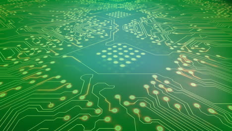 circuit board pattern with glowing lines, technology animation over green background