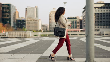 watch, time and business woman walking in city