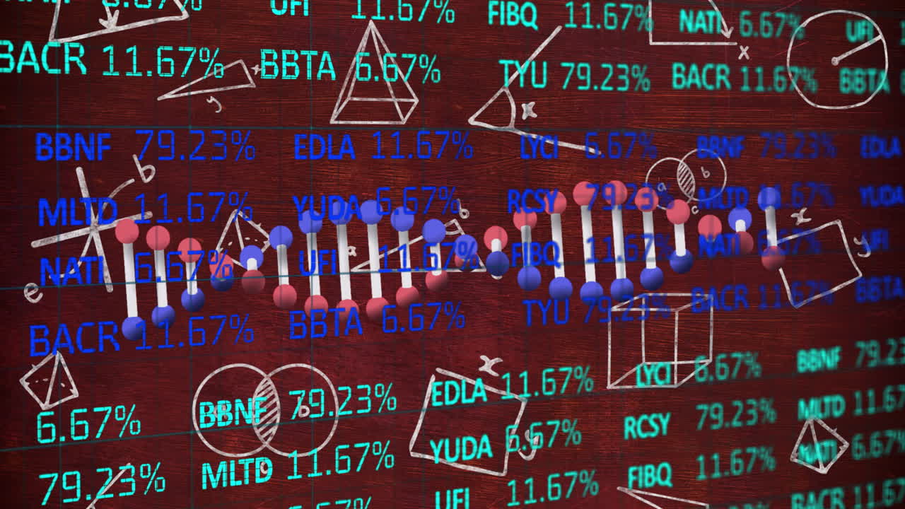 Processing scientific data, DNA strand and binary coding animation in laboratory