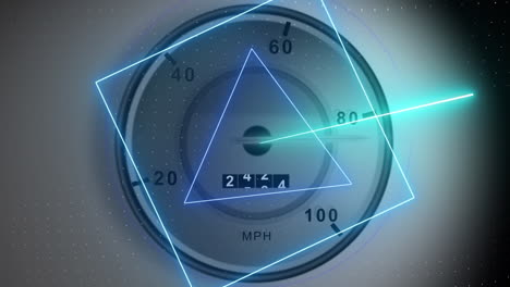 animation of glowing neon scanner processing data over speedometer